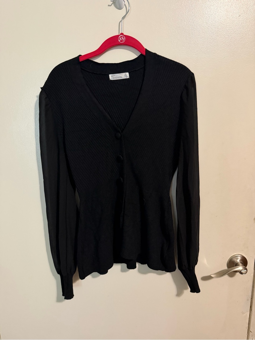 89th & Madison Black V-Neck Button-Front Knit Cardigan